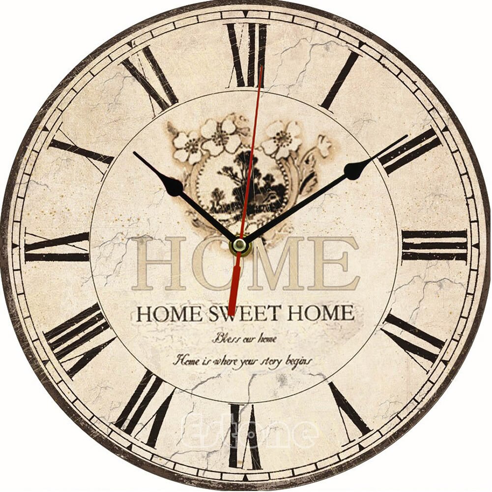 Large Vintage Rustic Wooden Wall Clock Kitchen Antique Shabby Chic Retro Home