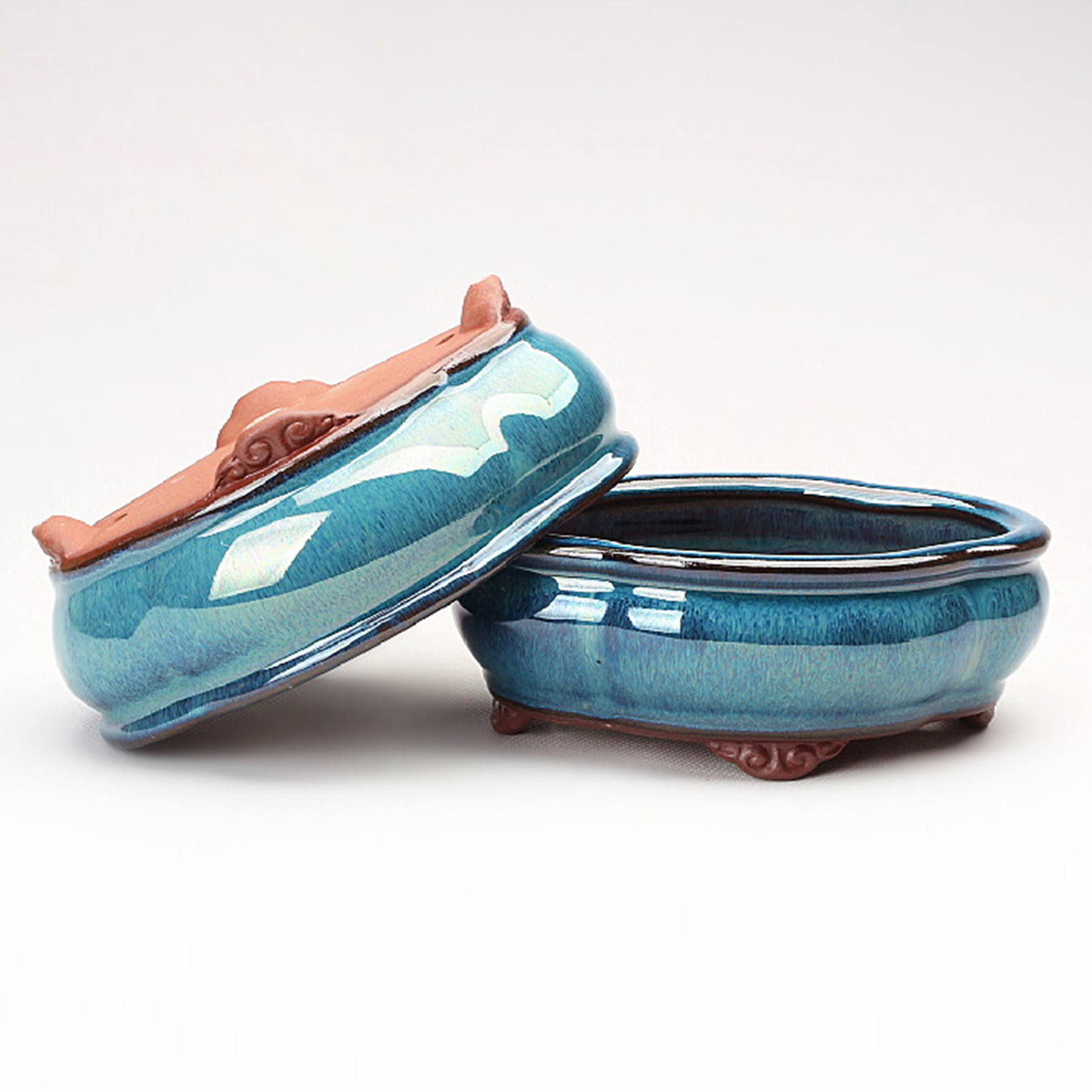 Pot de fleur succulente en céramique, Pots de bonsaï en poterie de Style chinois avec trou de vidange, pierre de grès violette pour décoration de bureau et de maison