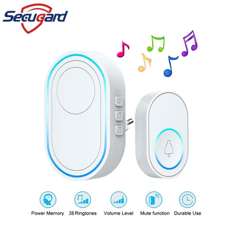 Wireless Doorbell White 433MHz Smart Home Chimes DoorBells Alarm Welcome Receiver Intelligent LED Ring Bell EU UK US Plug