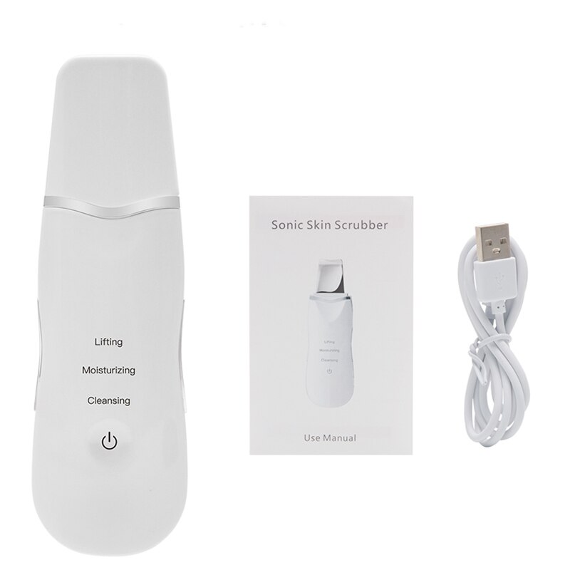 Ultrasonic Skin Scrubber Deep Face Cleaner Cavitation Peeling Shovel Facial Care Pore Lifting Machine: White No Box