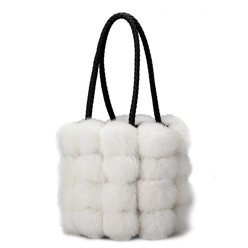 femmes sac à bandoulière concepteur en cuir pu automne hiver sacs Seto lapin cheveux sacs à main peau sac à bandoulière: white