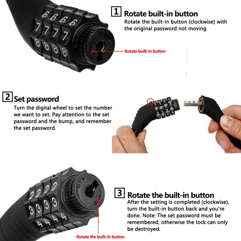 Bike Lock Bicycle Cycle Lock Re Settable 4 Digit Dial Code Code Password Combination Security Bicycle Lock Bicycle Accessories