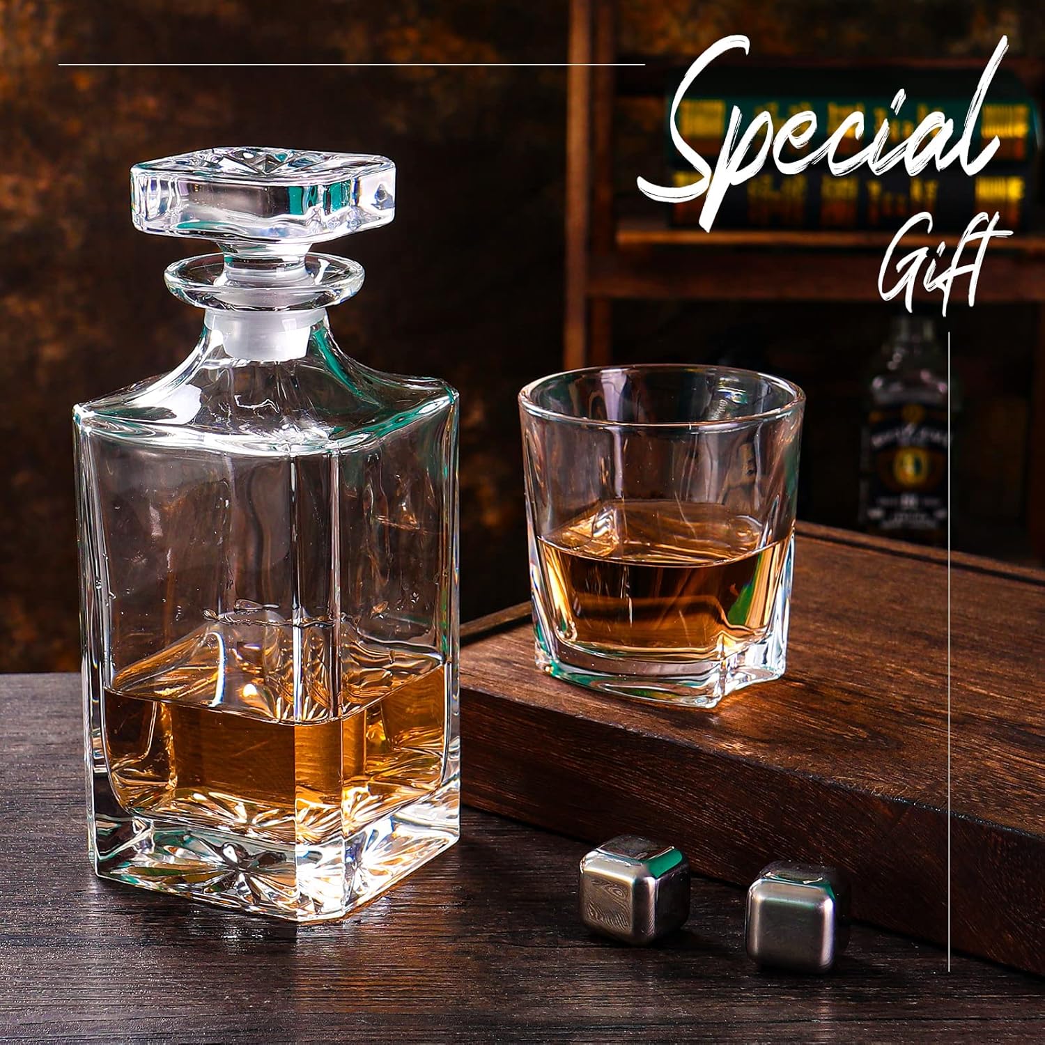 Glass Decanter - Whiskey Decanter for Wine, Bourbon, Brandy, Liquor, Juice, Water, Mouthwash (25.4 oz/750ml)