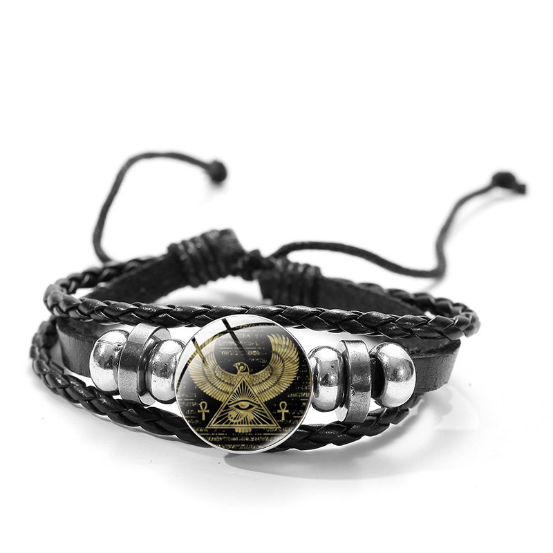 Vintage Ägyptischen Götter Power Auge Leder Armbänder Auge Von Horus Symbol Glas Kunst Multi-schicht Armreifen für Frauen Männer schmuck
