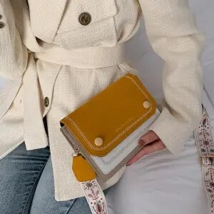 Sac à main carré Simple pour femmes, sacoche à épaule, petit paquet carré de luxe, sacs de styliste: Yellow