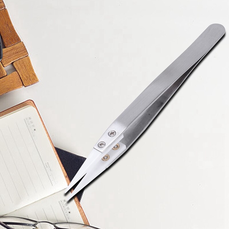 Keramische pincet met roestvrijstalen handvat vuurvast zuurbestendig puntig pincet en gebogen corrosiebestendig