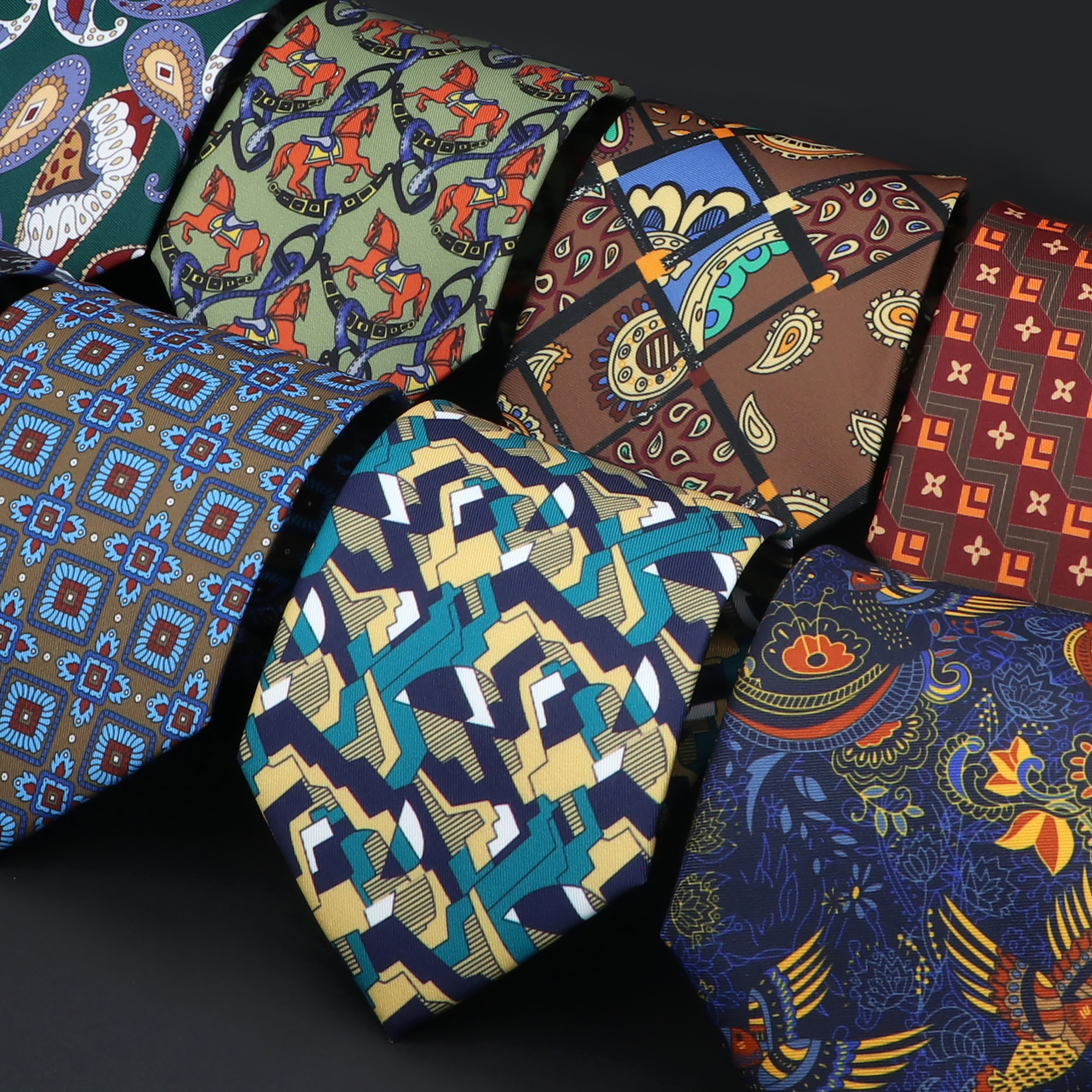 9cm Brown Blue Men Tie Vintage Floral Geometry Print Necktie Mens Wedding Business Meeting Suit Shirt Daily Wear Accessories