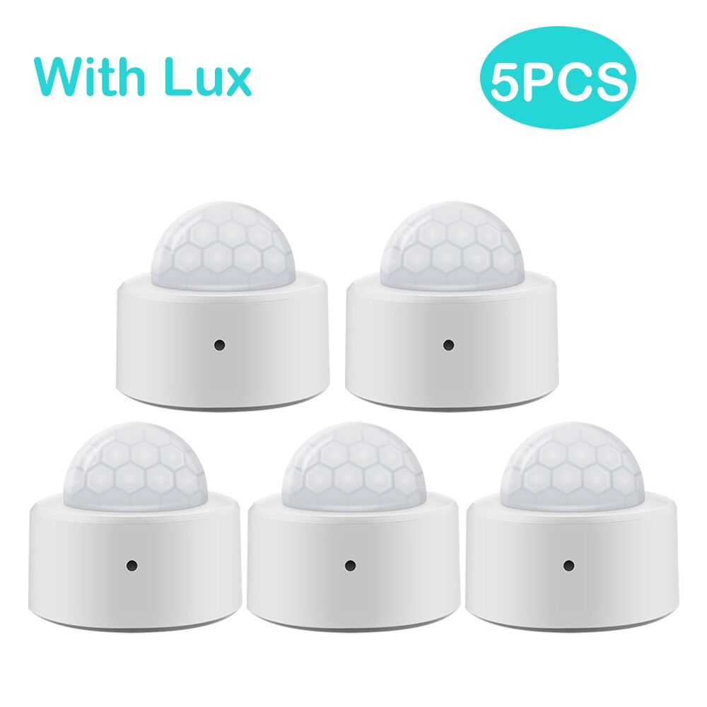 Tuya Zigbee Mini PIR Motion Detector With Lux Light Sensor Passive Infrared Security Burglar Alarm Works With Tuya Hub: With Lux 5pcs
