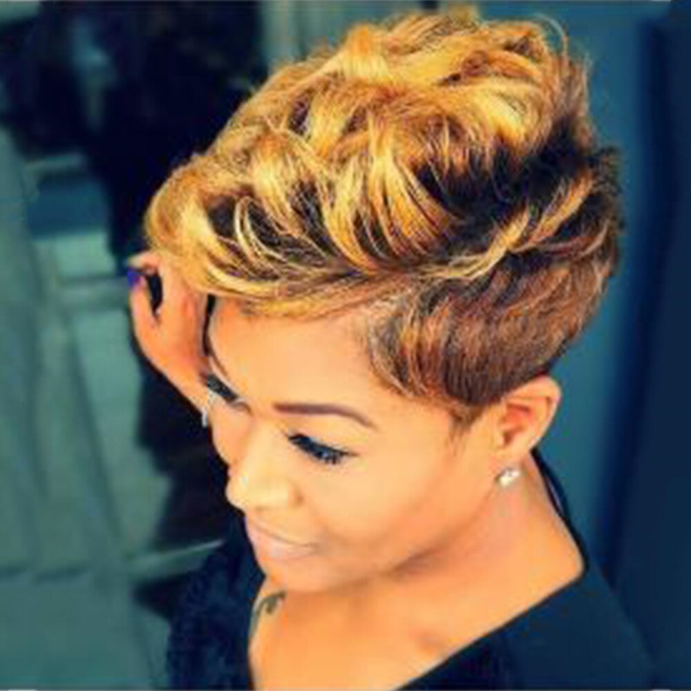 Pixie Cut Synthetic Wigs Short Black Yellow Wine Orange Wigs Natural Looking Heat Resistant Hair Wigs For Black Women: Black brown