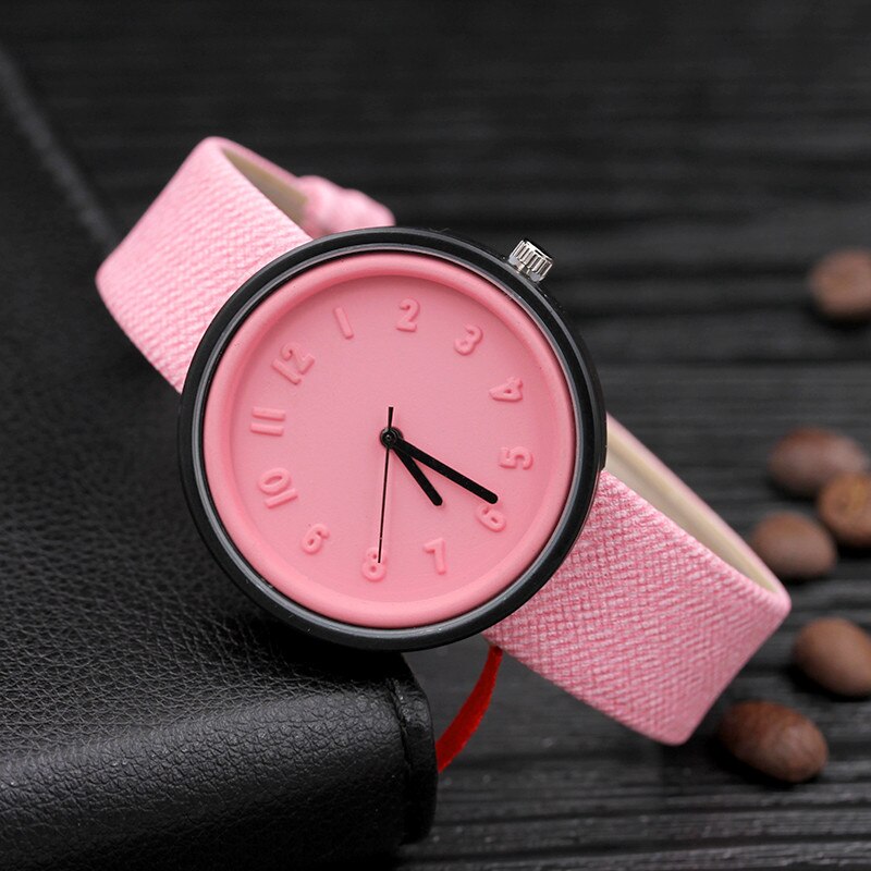 Unisex Eenvoudige Mode Polshorloge Nummer Quartz Canvas Riem Polshorloge Luxe Eenvoudige En Stijlvolle Horloges Relogio Feminino: Pink