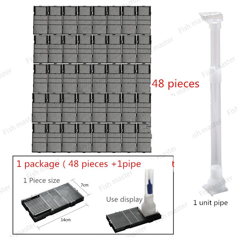 aquarium fish tank under gravel filter bottom sand filter 12/16/20/24/28/32 pcs plates+ extensible pipe: 48 pieces and 1 pipe