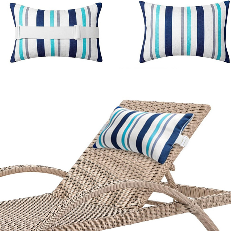 B78B-2 Stück Chaiselongue-Kopfkissen mit Riemen, wasserdichtes Nacken-Kopfstützenkissen für den Außenbereich mit verstellbarem Gummiband