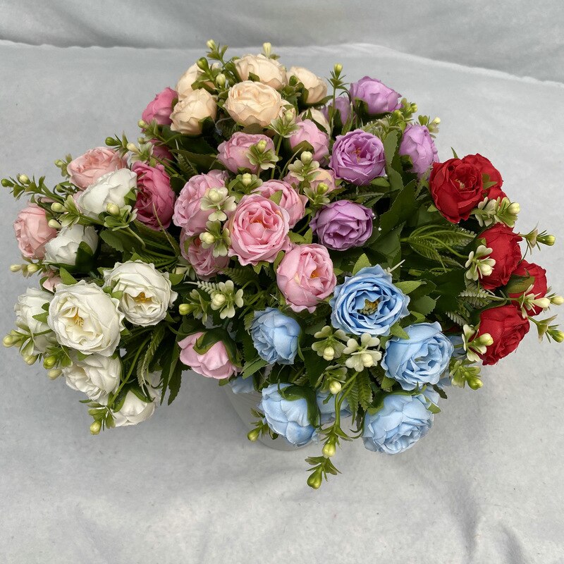 Artificial Silk Peony Gypsophila Bouquet Wedding Bride Holding Flowers Home Living Room Garden Desktop Flower Arrangement Decor