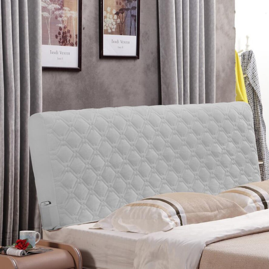 Quiltet seng hovedgærde slip cover protector seng dekoration 220cm king size: Grå