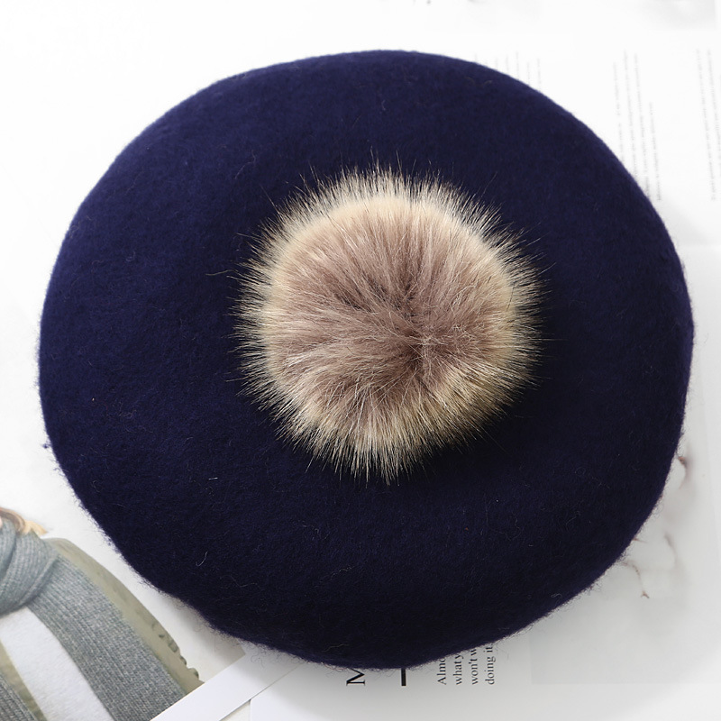 Vrouwelijke Winter Herfst Wollen Pompom Baret Hoed Effen Vrouwen Boina Franse Hoed Meisjes Outdoor Warm Baretten Schilder cap