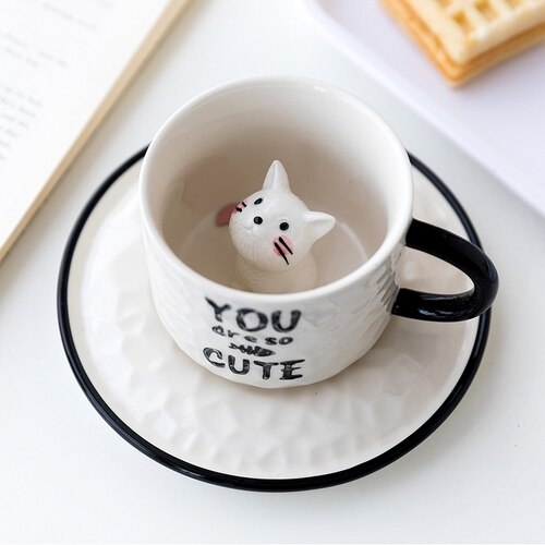 Cute Coffee Cup and Saucer European Tea Set Ceramic Cup and Saucer Set Bone China Idea Coffee Cup DD60CS: Cat A