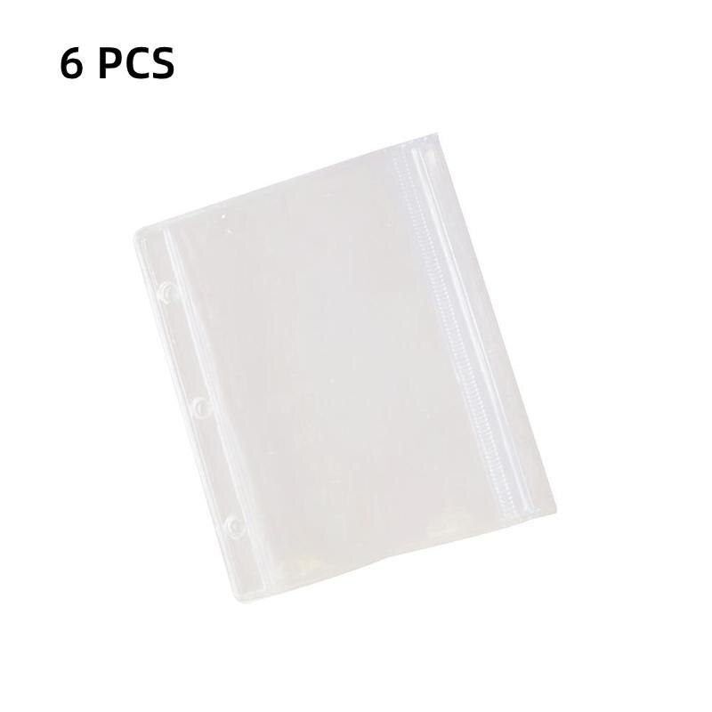 Mini 3 Hole Loose-leaf Book Cover Pvc Planner Bag Pp Diary Transparent Shimmering Book Cover Inner Page Diary Book Cover: Transparent bag-6pcs