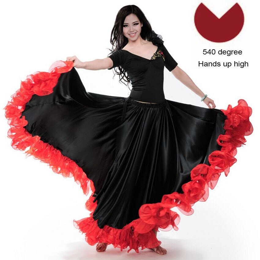 Mode Plus Size Gypsy Stijl Vrouwelijke Spaanse Flamenco Rok Prestaties Buikdans Kostuums Ruches Kanten Jurk Team Prestaties: Black 540degree
