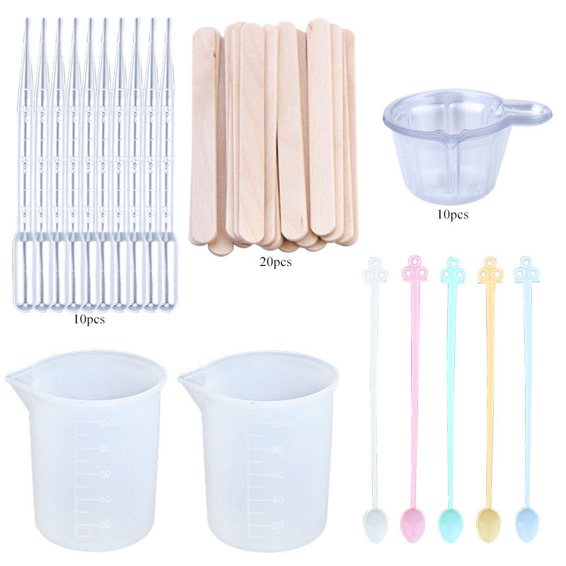 Epoxy Resin Jewelry making Tools Set Silicone Workbenches Plastic beaker drilling bits Wood stick Disposable Cups Dispenser: 4