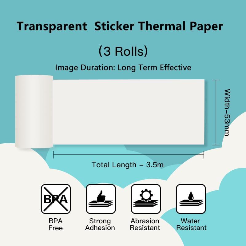 Transparent Adhesive White Sticker Transparent Thermal Paper for Phomemo M02/M02 Pro/M02S Printer Printable Sticker Photo Papers