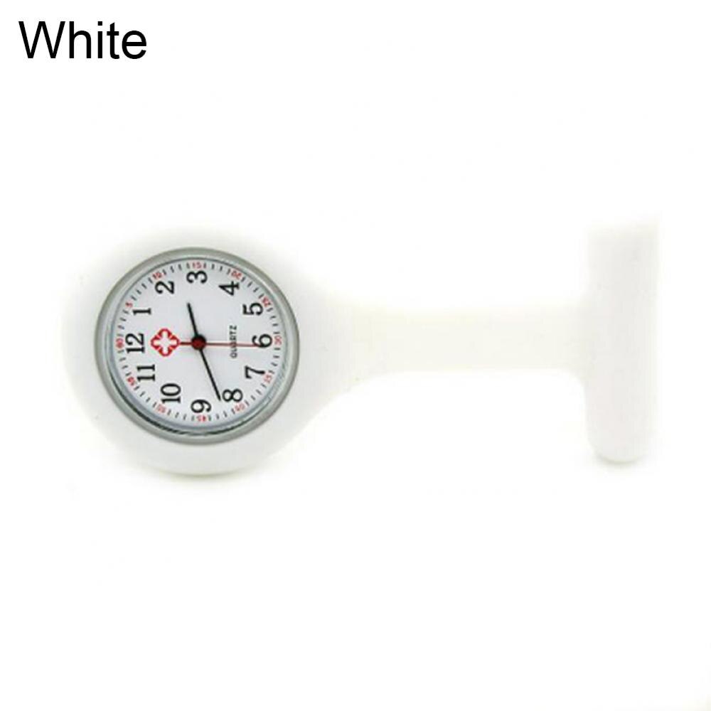 Solid Color Silicone Nurse Watch Brooch Fob Pocket Tunic Quartz Movement Watch Decor Accessory: WHITE