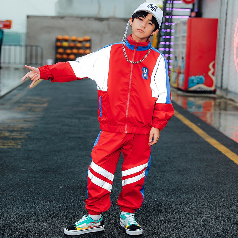 Children'S Hip-Hop Dance Costumes For Kids Boys Girls Hiphop Loose Reflective Suit Jazz Performance Costumes Stage Wear DN7099