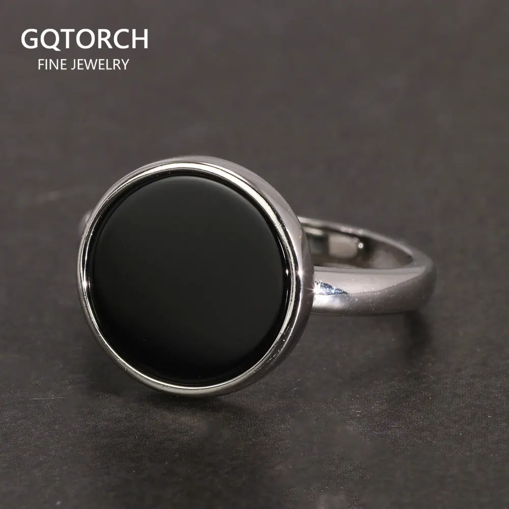 Anello in vero argento sterling 925 Anello rotondo semplice conchiglia di onice nero turco Gioielli regolabili minimalisti per uomini e donne