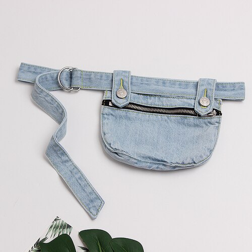 Bolso de pecho de tela vaquera Vintage para mujer, riñonera con cremallera desmontable, cinturones de vaqueros ajustables, bolso para teléfono, cartera,: 1