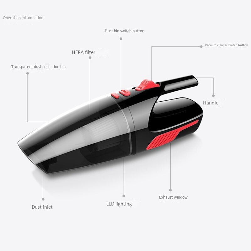 Portable Handheld Vacuum Cleaner with LED Light USB Charging Wet & Dry Vacuum Cleaner for Car and Home