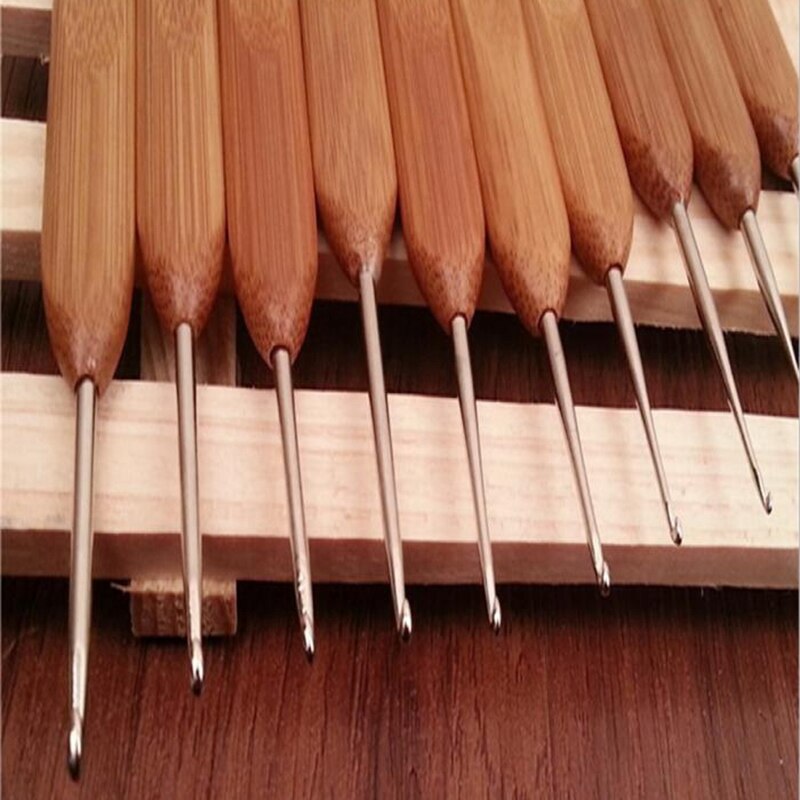 Lber Bamboo Haak Beginner Set Gemengde Aluminium Handvat Haaknaalden Kit Bamboe Breien Brei Naalden Weave Garen