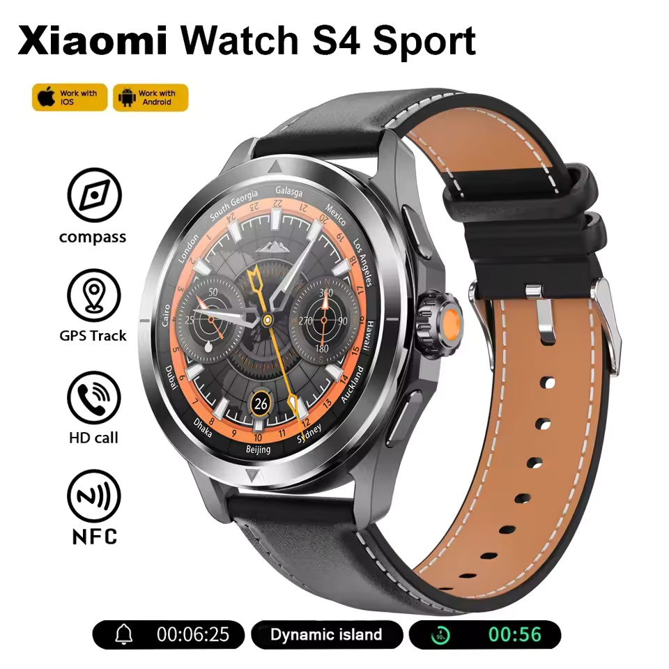 S4 ultra per Xiaomi Braccialetto Intelligente Orologio Da Uomo AMOLED Schermo HD Chiamata Bluetooth GPS Traiettoria NFC Frequenza Cardiaca Bussola SmartWatch: Rosso