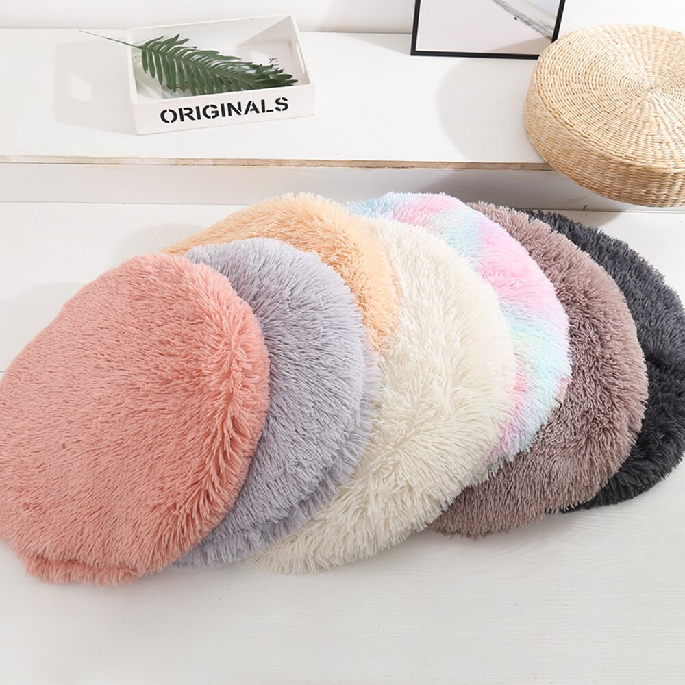 Fluffy fleece hund katteseng rund pet donut dyb sovepude til lille stor hund blød vinter varme plys puder komfort