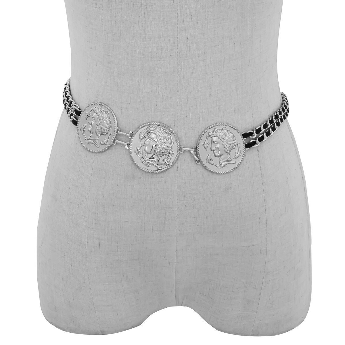 SHIXIN Punk Black Flannel Cross Chain on the Waist Belt for Women Jewelry Ladies Waist Chains Belts for Dresses: Silver Color