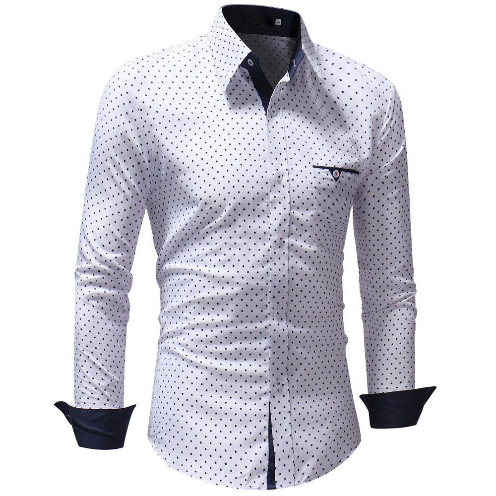 Männer Hemd Herbst Casual Formale Polka Dot Slim Fit Langarm Kleid Shirt Top Bluse playeras de hombre Männlichen hemd camisas: White  / M