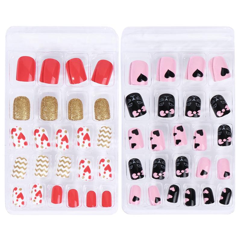 2 Sets 48pcs Kids False Nails Stick on Nails Kits for Kids Teenager Girls