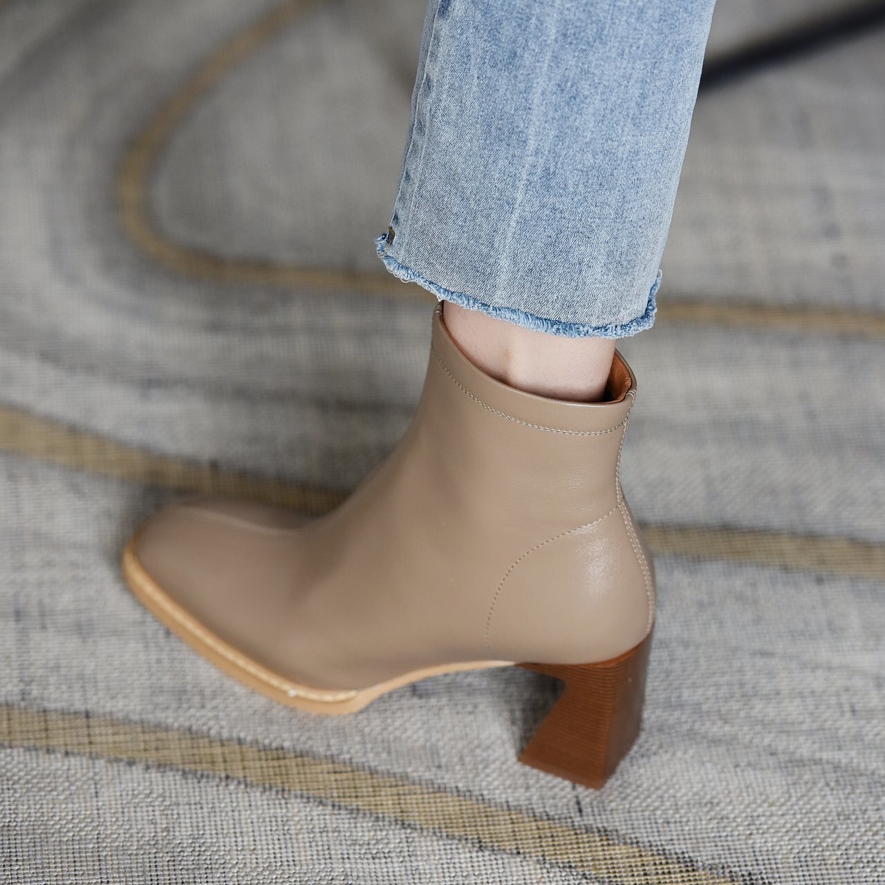 Winter hingh hak laarzen pu enkellaarsjes bruin zwarte laarzen vierkante hak dames rijden suède vierkante neus leren laarzen dames botas mujer