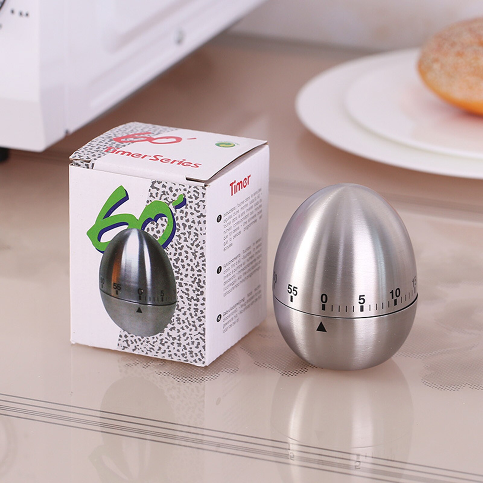 Egg Timer Lovely Egg-shaped Mechanical Clear Sound Kitchen Reminder Stainless Steel Mechanically Driven Timer