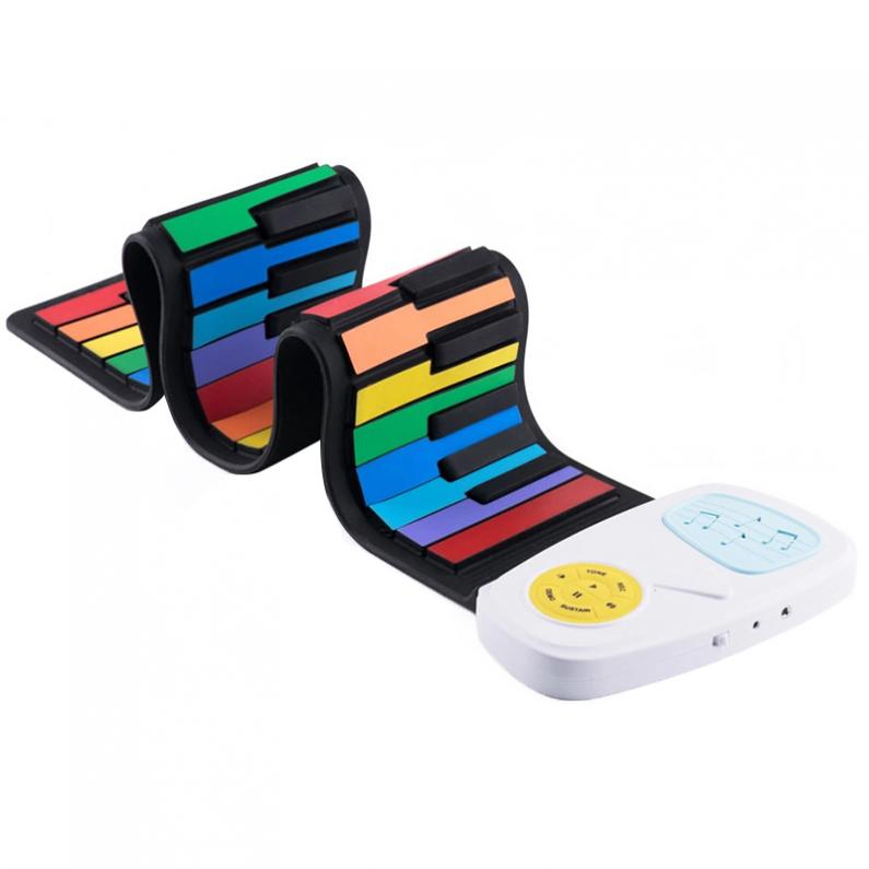 Piano enrollable de silicona Flexible, teclado electrónico con 49 teclas, órgano incorporado, altavoz, iluminación, musical