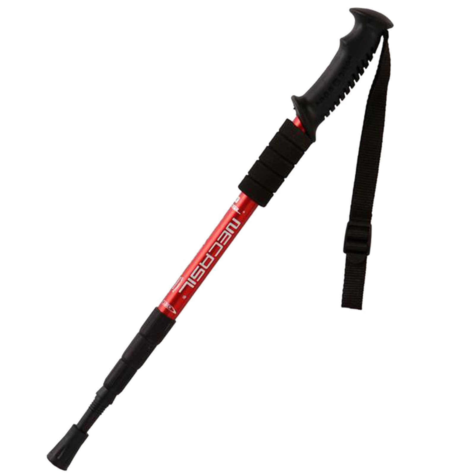 Folding Trekking Pole Aluminum Alloy Straight Handle Trekking Pole Telescopic Shock Absorption Outdoor Running Walking Stick @40: Red 