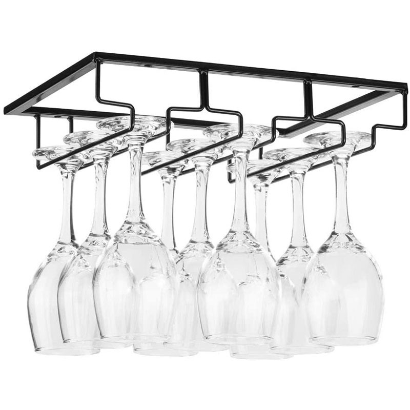 Estante para copa de vino de bajo-Soporte de copas y vasos copa de vino de Metal organizador de almacenamiento de gafas percha para cocina y Bar 3/4/5 filas