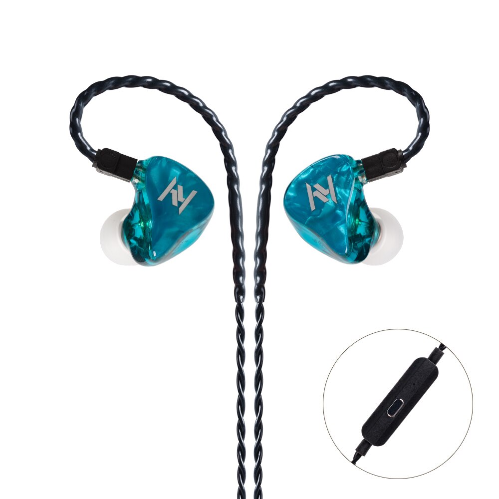 AK Yinyoo ASH 1DD+1BA Hybrid In Ear Earphone HIFI Bass Earphone Earbud Headplug DJ Headset Replaced Cable Yinyoo V2 D2B4 TOPAZ: Blue with mic