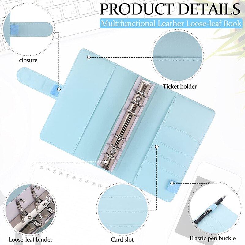 15 Pieces A6 Binder Cover Set, PU Leather Notebook Binder Refillable Planner Binder for Home School