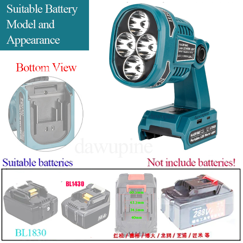 Bærbar udendørs foldbar lommelygte led-belysning nødlampe natarbejde spotlight lommelygte til makita 18v li-ion-batteri  bl1830