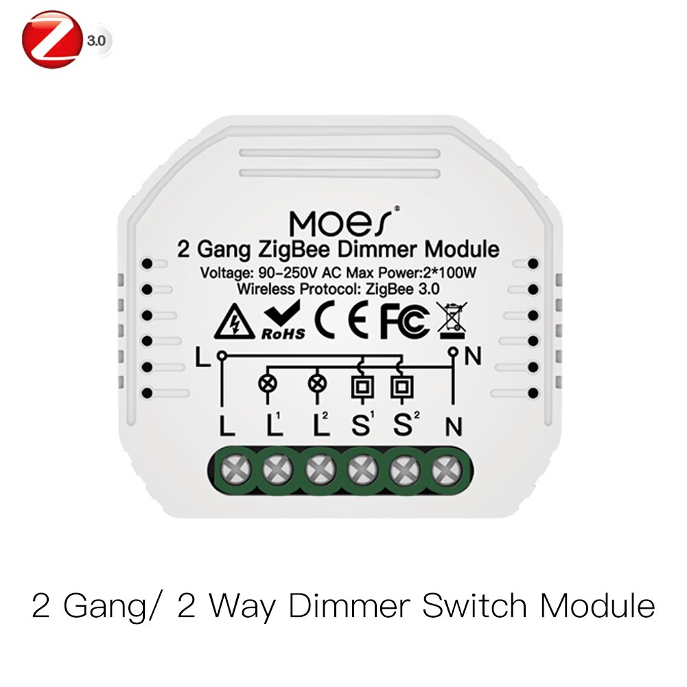 Moes Smart Zigbee Wifi Schakelaar Module Dimmer Gordijn Switch Smart Leven App Afstandsbediening Alexa Google Thuis Voice Controle: ZB 2 Gang Dimmer