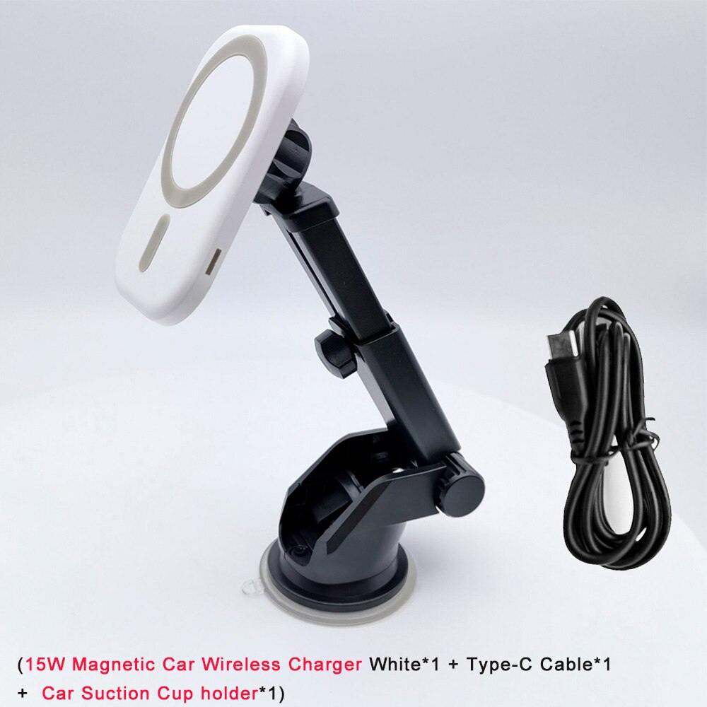 15W Magnetic Car Wireless Charger - Fast Charging Holder for iPhone 12 Series - Type-C: White Dual Holder