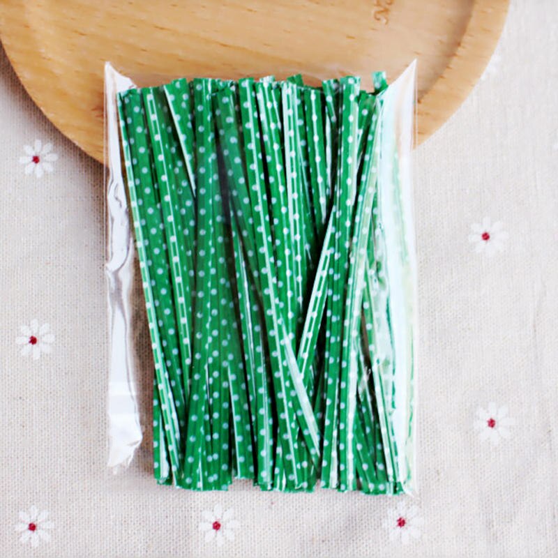 100 st 9cm tråd metalliska snoddar för cello godispåse stål bakförpackning ligation klubba dessert försegling twist slips