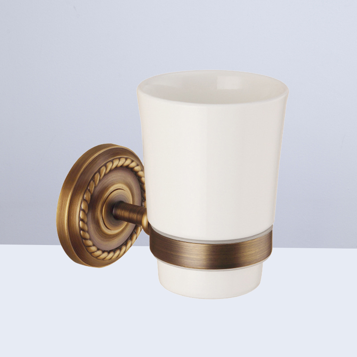 Soporte de taza doble Vintage antiguo de cobre montado en la pared cepillo de dientes soporte de tazas de cerámica para el Hotel del baño del hogar