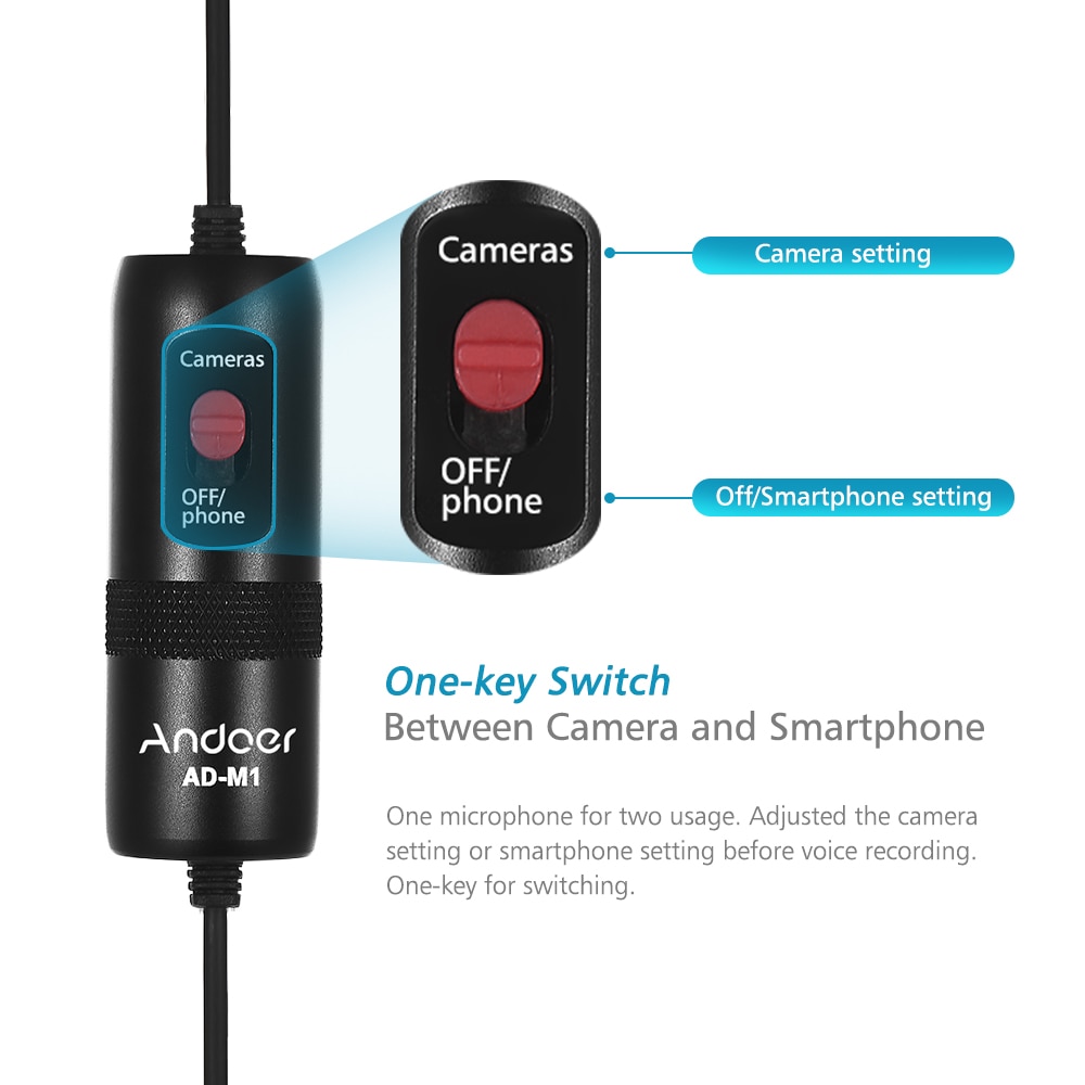 Andoer AD-M1 Omni-Direzionale Microfono a Condensatore Lavalier Microfono con Schiuma Parabrezza per Iphone Huawei Xiaomi Smartphone