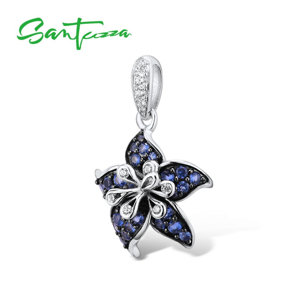 SANTUZZA Silber Anhänger Für Frauen 925 Sterling Silber Charming Blau Stern Blume Trendy подвеска кулон Edlen Schmuck