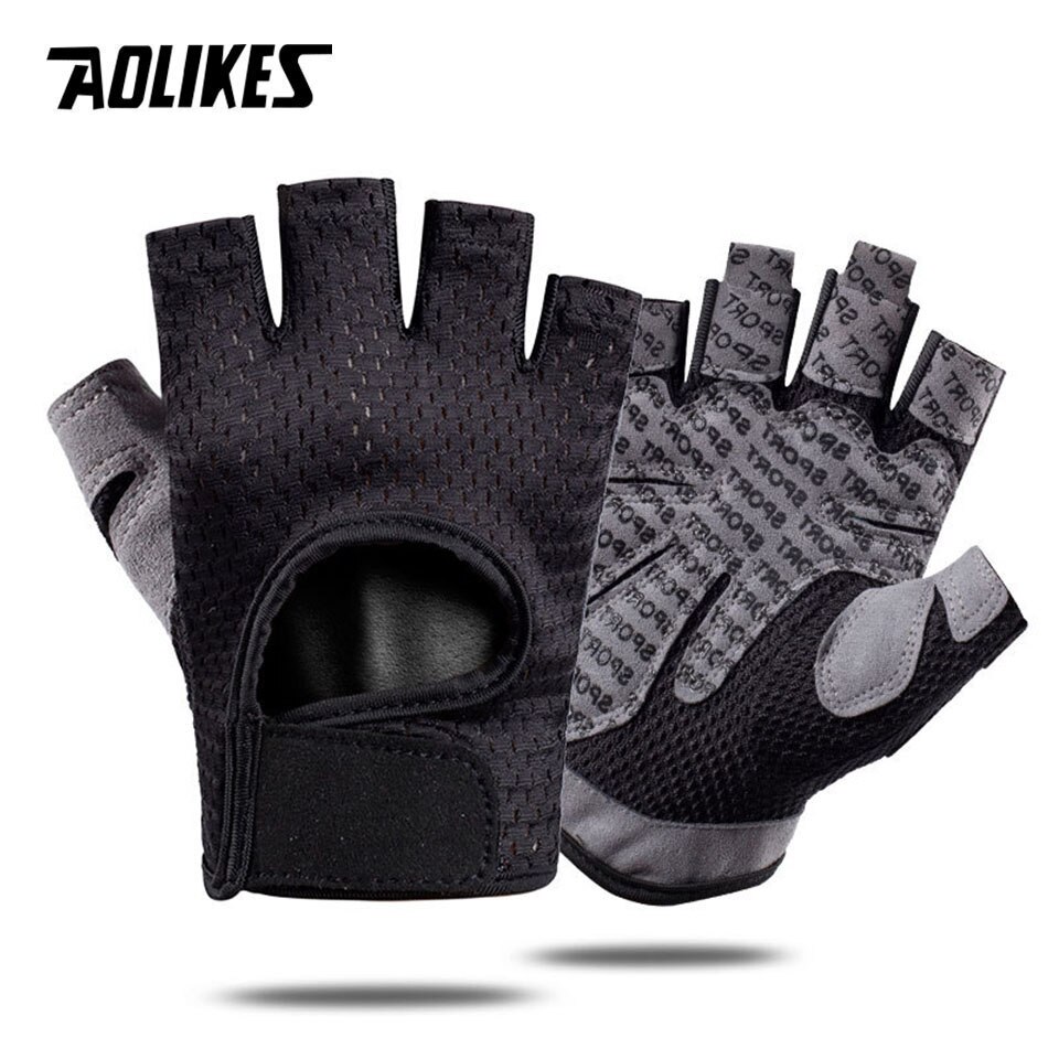 AOLIKES Breathable Fitness Gloves Silicone Palm Hollow Back Gym Gloves Weightlifting Workout Dumbbell Crossfit Bodybuilding: Black / L